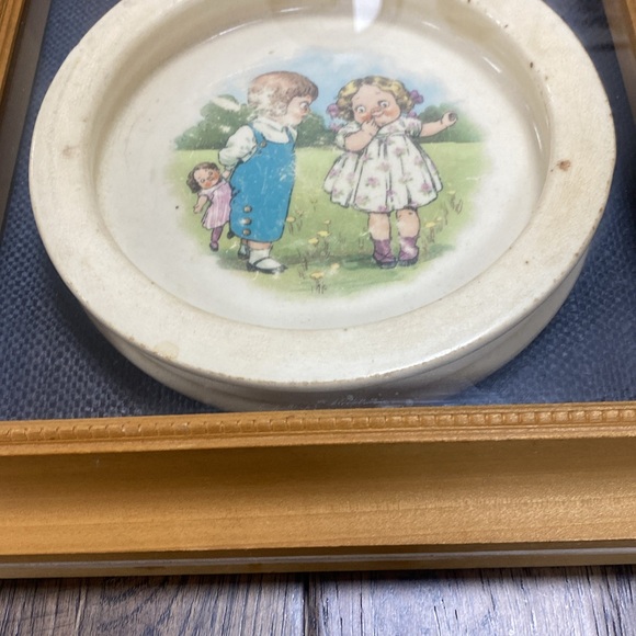 Antique Buffalo Pottery Campbell’s Soup Kids BABY Food Dish BOWL Wood Frame USA - Picture 2 of 13